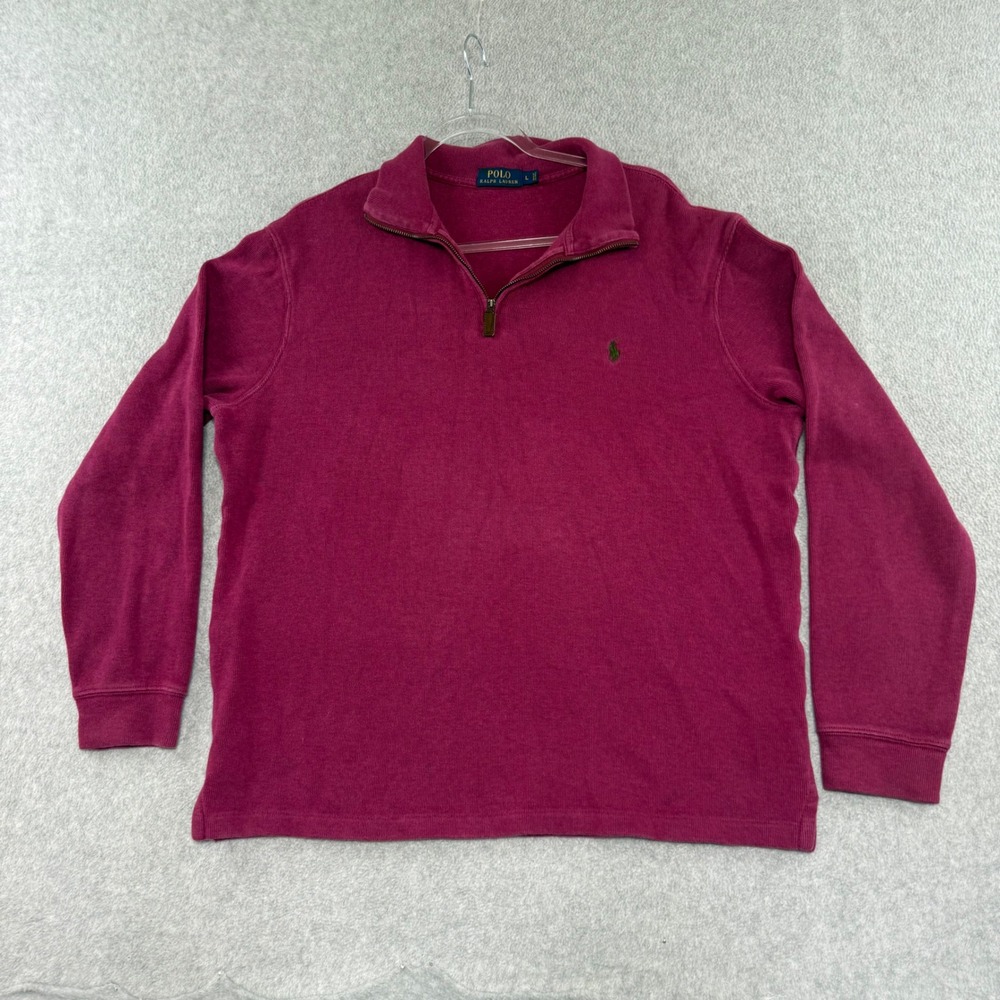 Polo Ralph Lauren Quarter Zip Mens Large Magenta Cotton Mock Neck Sweater